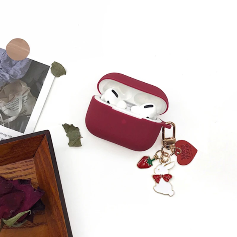 Super Cute Rabbit Keychain Decor Retro Red Silicone Earphone Case For AirPods Pro 2 Bluetooth Headset Cover For AirPods 4 Cover