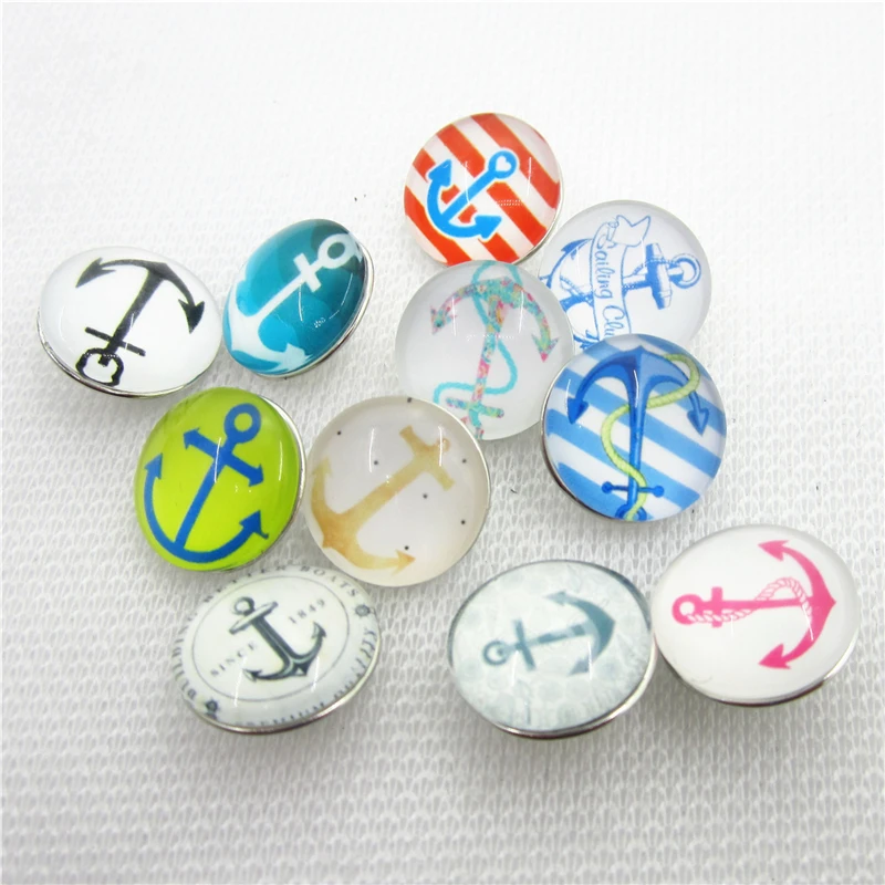 

New 20pcs/lot Ginger Glass Boat Anchor Snap Buttons Fit 18mm Snap Jewelry pendants DIY Jewelry Bracelets&Bangles Charms