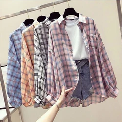 Korean Style Plaid Classic Loose Shirts Blouse Women Daily All-match Cute Student Women Clothing Fashion Vintage Shirt