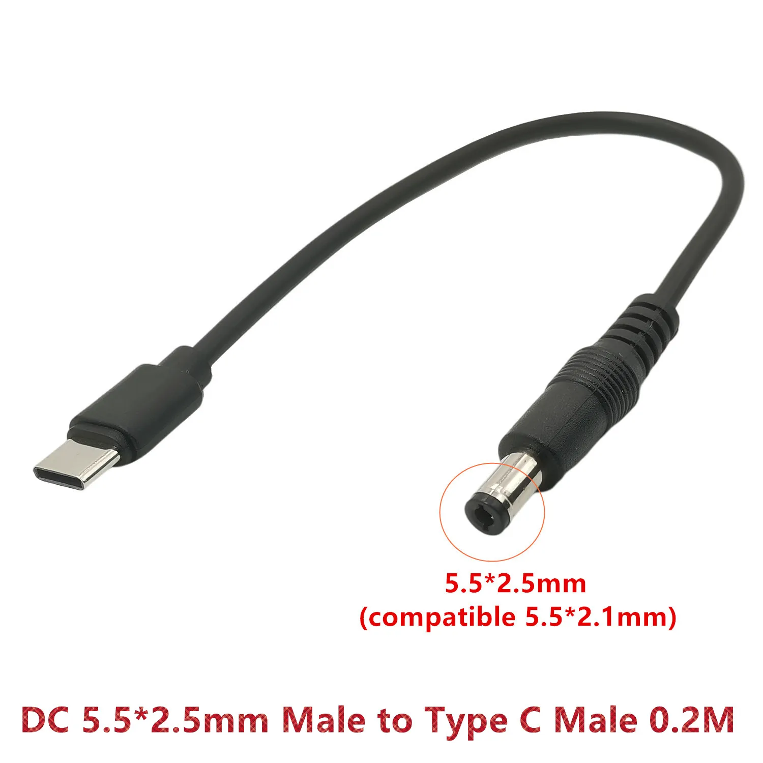 22AWG Type C Power Adapter Type C USB Male to DC 5.5x2.1mm Female Connector Charge Barrel Jack Power Adapter USB C 5V Connector