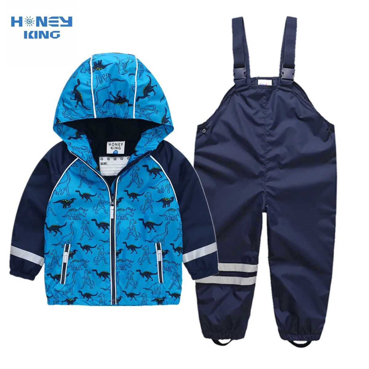 HONEYKING Children's Raincoat Suit Baby Waterproof Overalls Toddler Pants Girl Jumpsuit Rainwear Boy's Jacket And Trousers Set