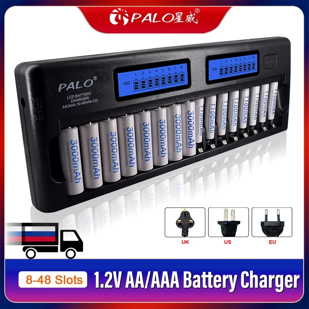 PALO 8-48 Slots Smart Charger LCD display Intelligent Battery Charger for 1.2V AA AAA Ni-MH NiCd rechargeable battery