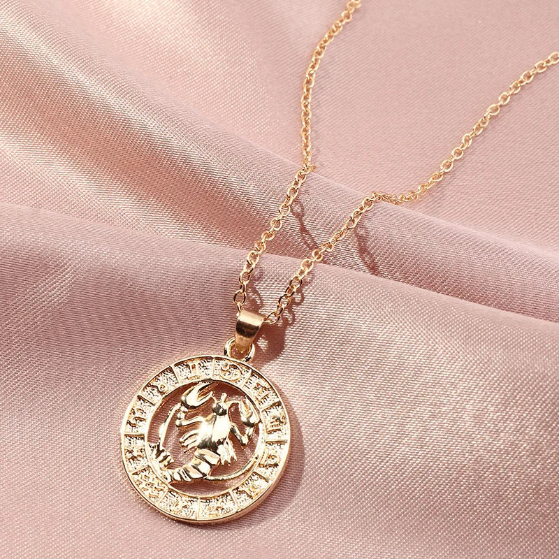 12 Zodiac Symbol Pendant Necklaces for Women Punk Golden Chains Twelve Constellations Necklace Aquarius Sagittarius Jewelry Gift