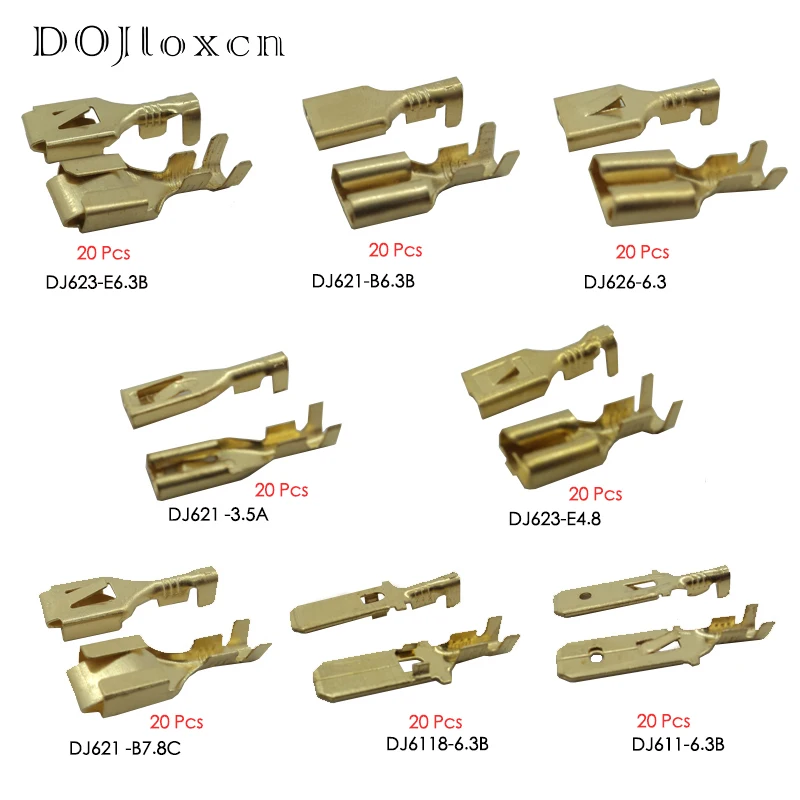 1 BOX 160 Pcs 2.8/4.8/6.3mm Automotive Crimping CableTerminal Blocks Brass Gold Plated Pins For Connectors DJ621B7.8C DJ621-3.5A - Image 2