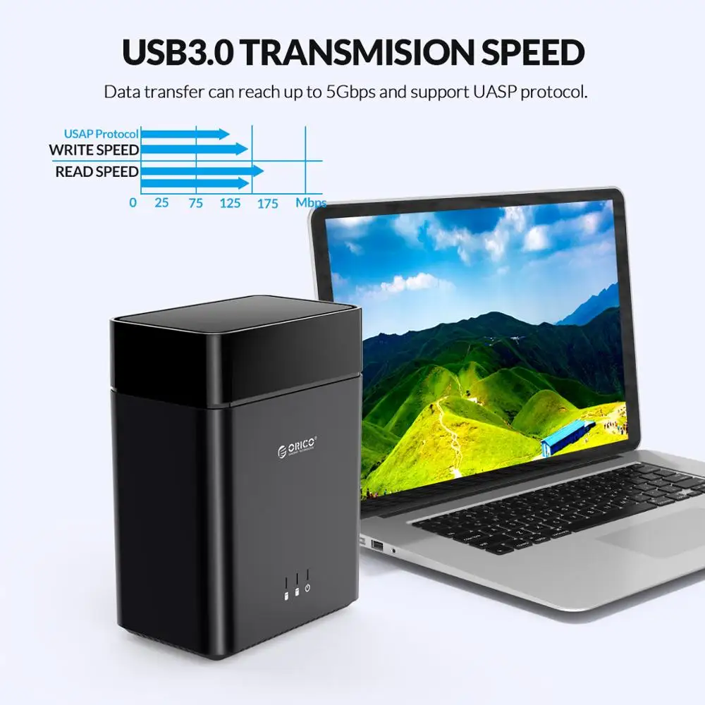 Imagem -03 - Orico ds Série Bay 3.5 Usb3.0 Gabinete de Disco Rígido tipo Magnético Usb3.0 para Sata3.0 Hdd Case Suporte Uasp 12v4a Potência