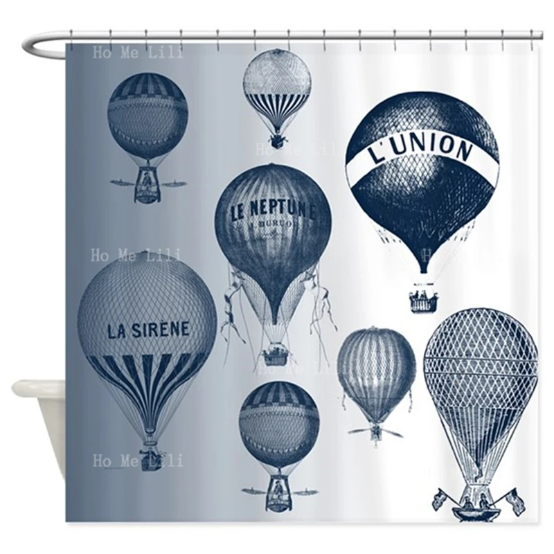 Up And Away Retro Blue Balloon Fly In The Air Double Single Various Styles Waterproof Vintage Shower Curtain With Hooks