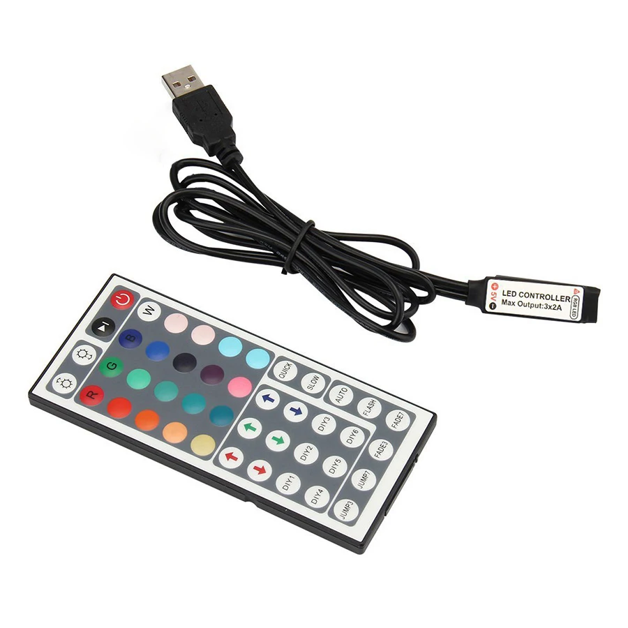 4 Pin RGB LED Strip 5V USB Powered Controller with 44 Buttons IR Remote Control for Bias Lighting and TV Backlight