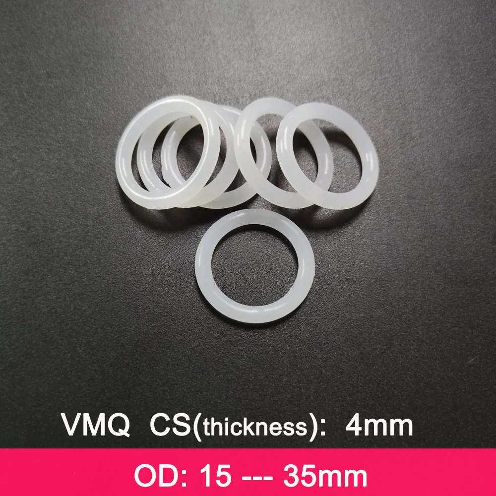 VMQ Rubber Ring Gasket C/S 4mm OD 15/16/17/18/19/20/21/22/23/24/25/26/27/28/29/30/32/35/38/40mm O Ring Silicone Seal Washer