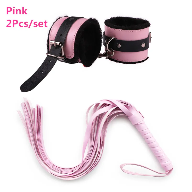 Slave Bondage Set of Leather Handcuffs Rope Body Slap Strap Spanking Beat Tassel Whip for Bdsm Adult Game Lash Flog Tool Sex Toy