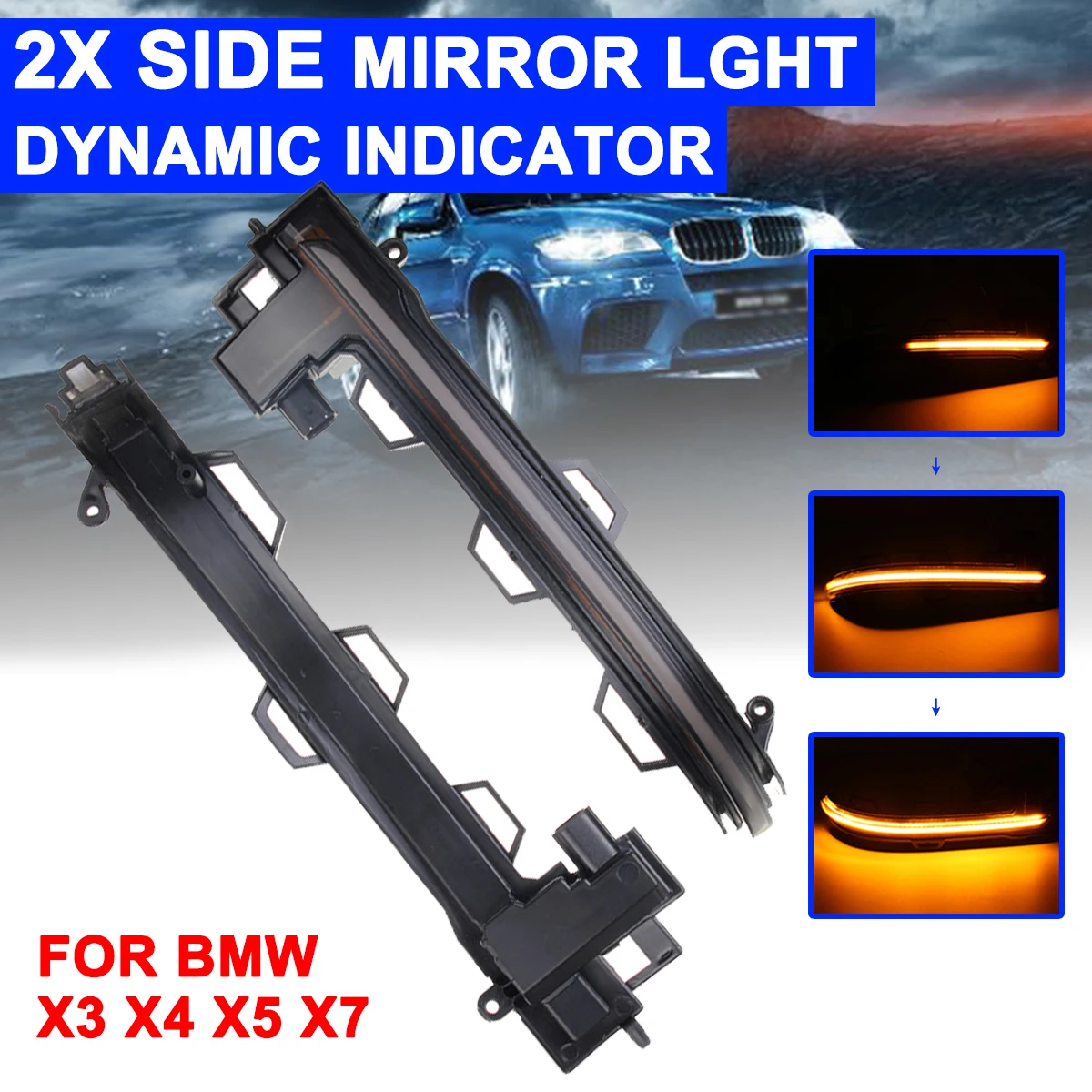 

1 Pair Rearview Mirror Signal Lamp Highlight LED Car Dynamic Turn Light Yellow For BMW X3 G01X4 G02 X5 G05 X7 G07 2018+