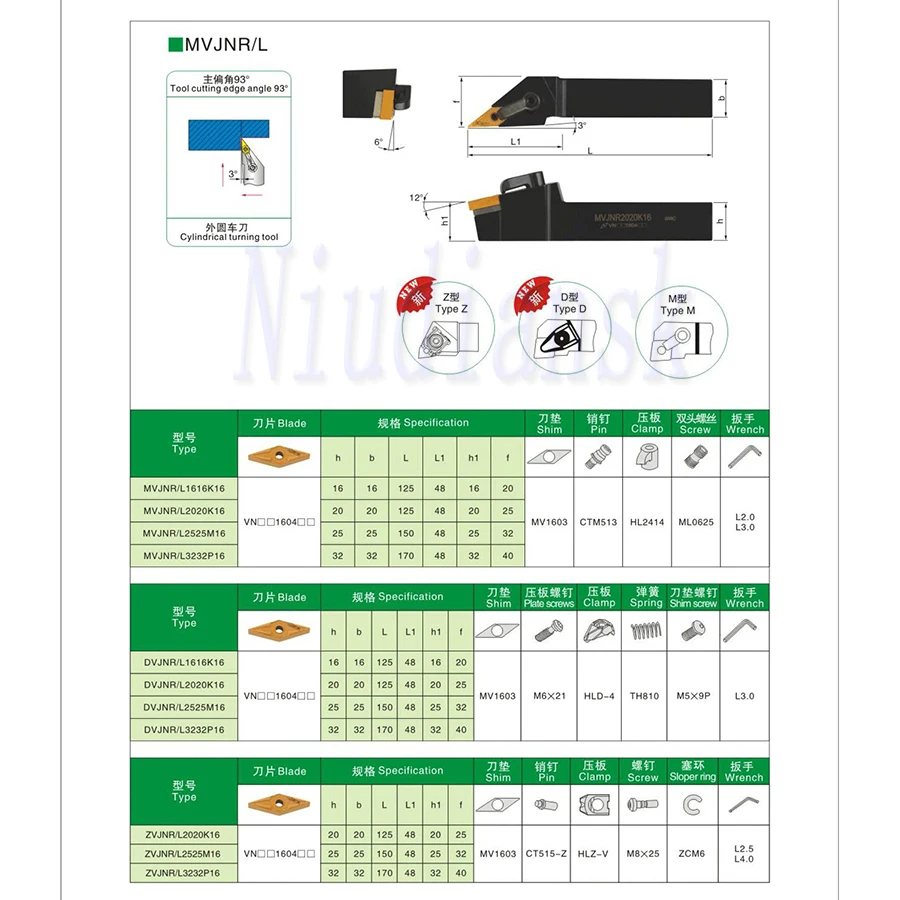 10 pz VNMG1604 inserti in metallo duro 1pc MVJNR1616K16 MVJNR2020K16 mvmvjnl portautensili per tornitura esterna Set di utensili per tornio CNC