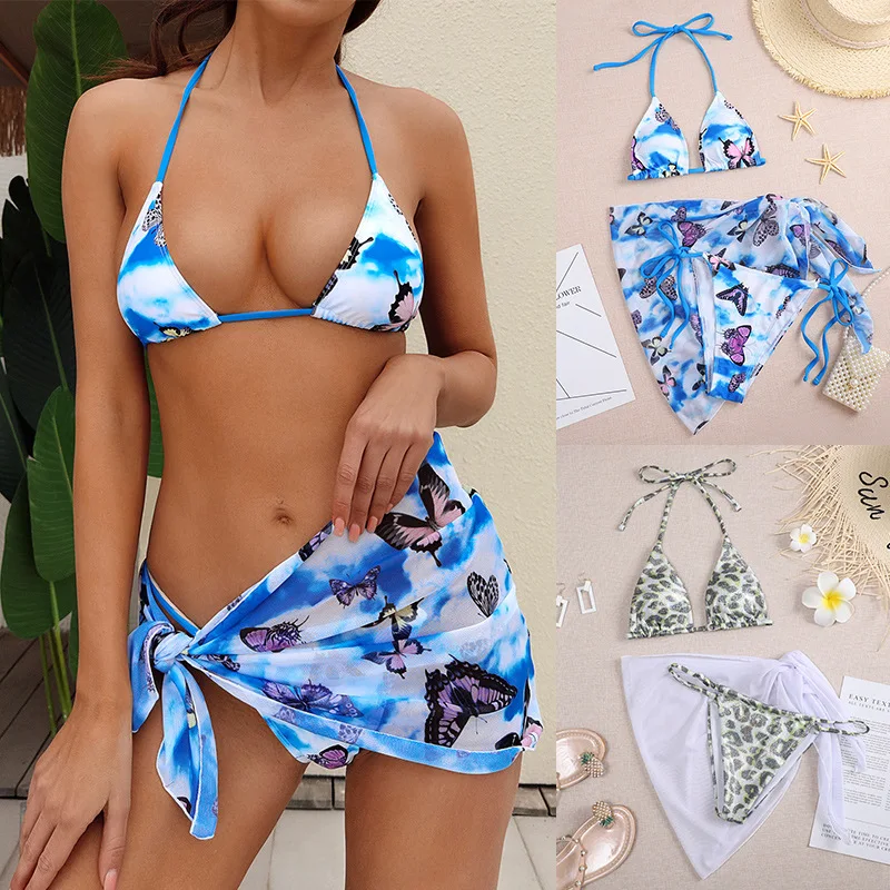 

New Sexy Women Girls Bikini Butterfly Leopard print Bikini Set 3 Pieces Swim Suit Swimwear Beachwear