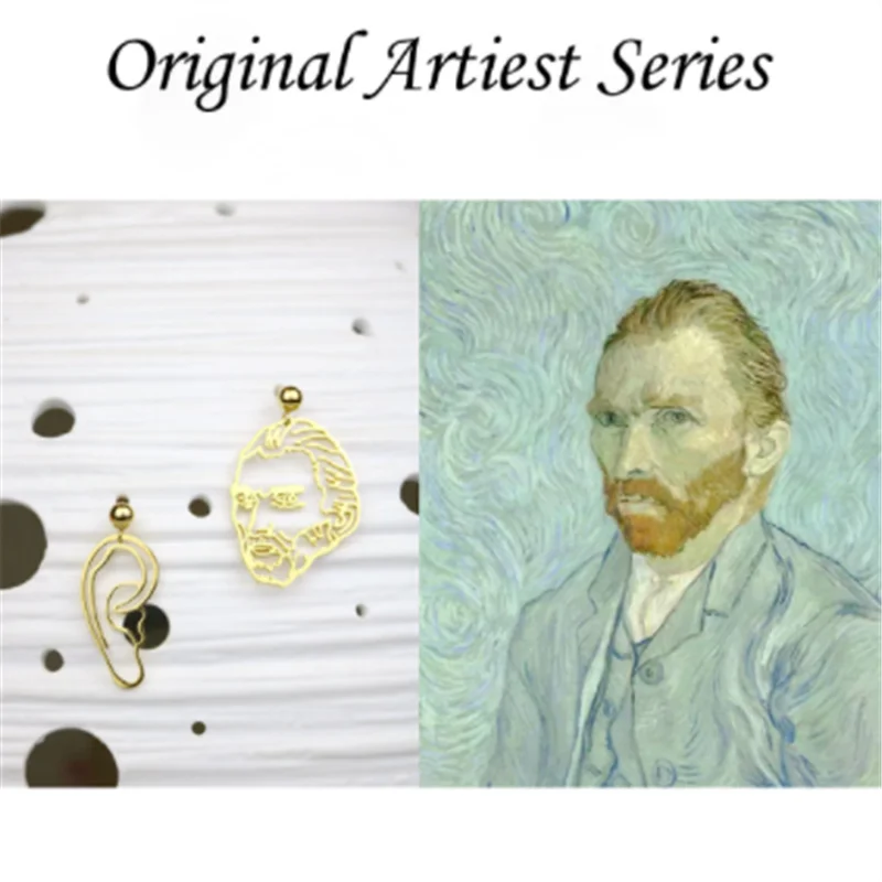 Van Gogh Self-portrait Of Van Gogh's Ear | Art Original Earrings Copper Geometrical Irregular Stud Earrings Women Accessories - Image 2