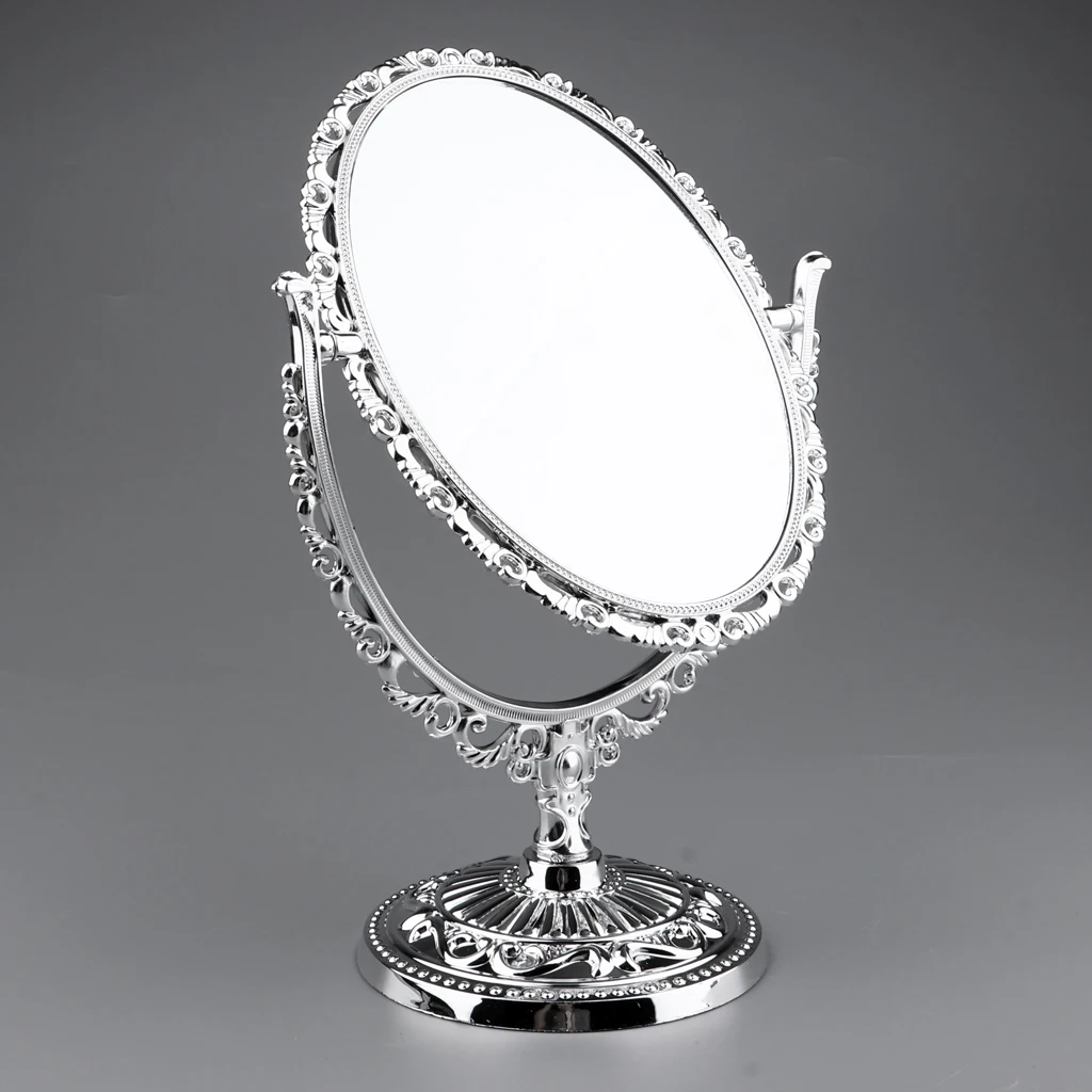 

Free Standing Retro Antique Makeup Cosmetic Mirror Beauty Compact Table Double-Sided Mirrors Oval 24 x 20cm