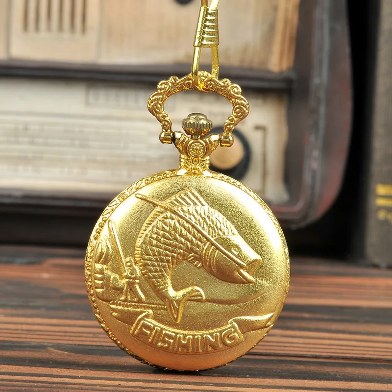 mark retro quartz pocket watch with necklace Lucky fish pocket watch golden carp trend hung ornaments rich