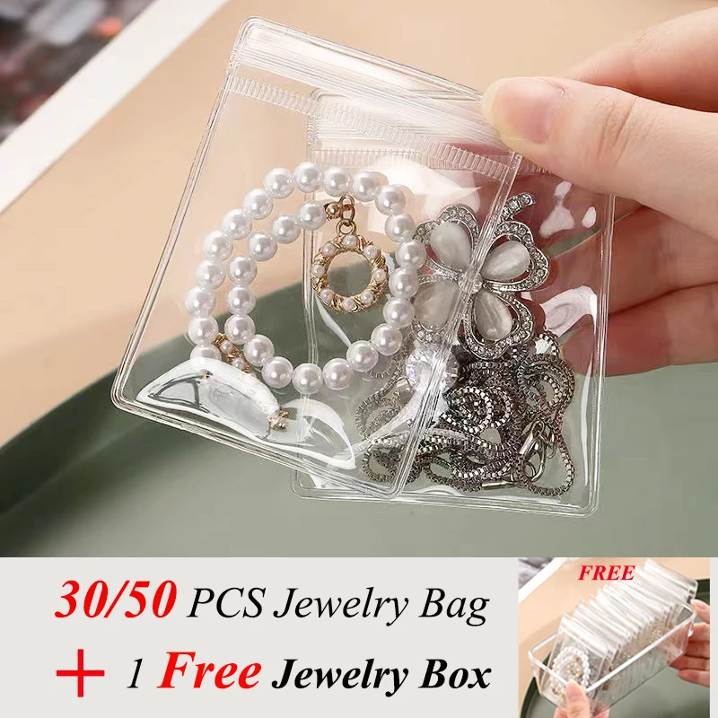 10/30/50 PCS Anti-oxidation Jewelry Bag Necklace Bracelet Holder Box Pen Storage Container Transparent Travel Ring Holder Bins