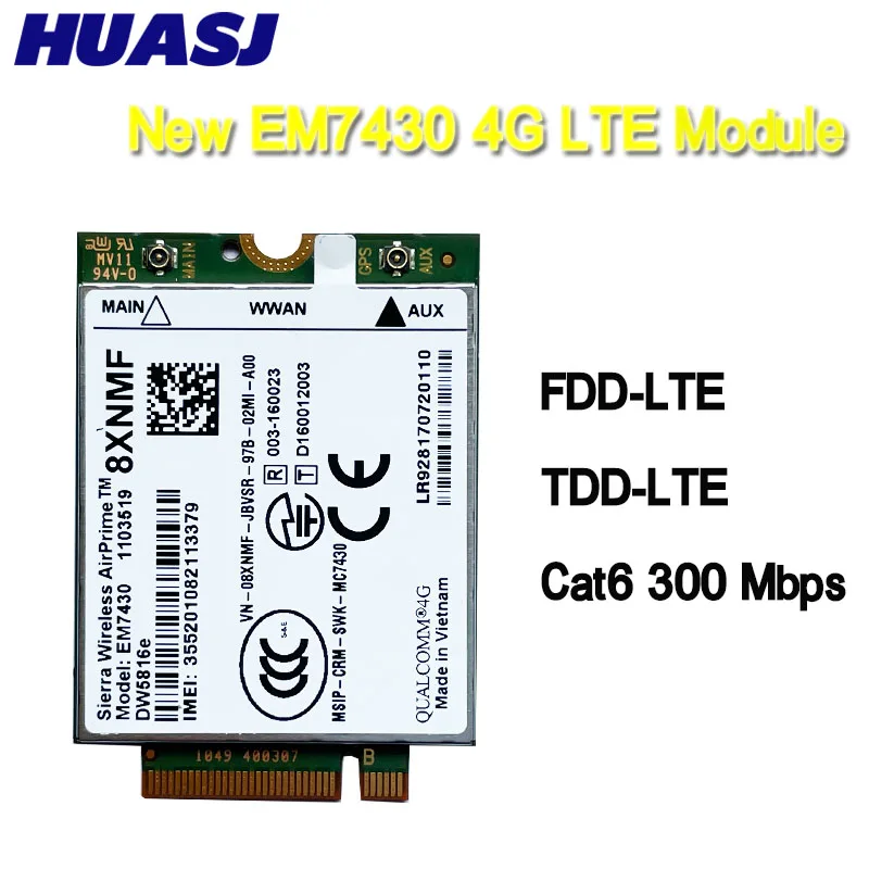 EM7430 DW5816e FDD-LTE TDD-LTE 4G بطاقة لديل كمبيوتر محمول 7280 7285 7290 7389 7390 7480 7490 E7470 Cat6 300M 4G وحدة