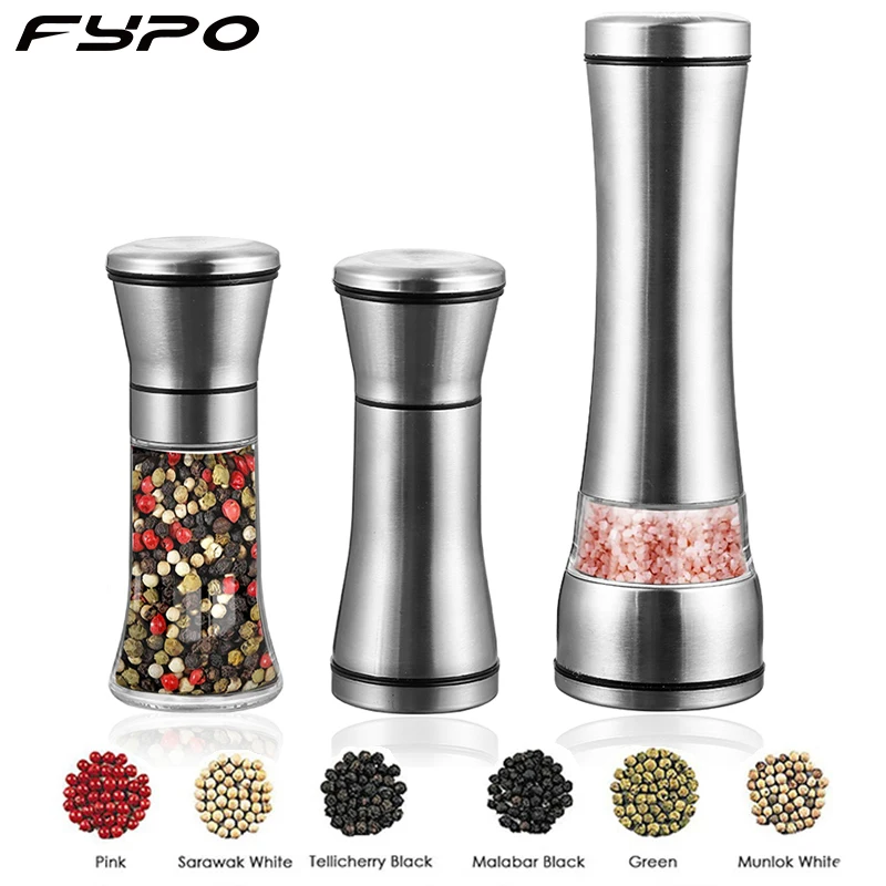 Fypo Stainless Steel Manual Salt and Pepper Shakers Herb parsley mill grinder pepper Mill with Adjustable Ceramic Grinder