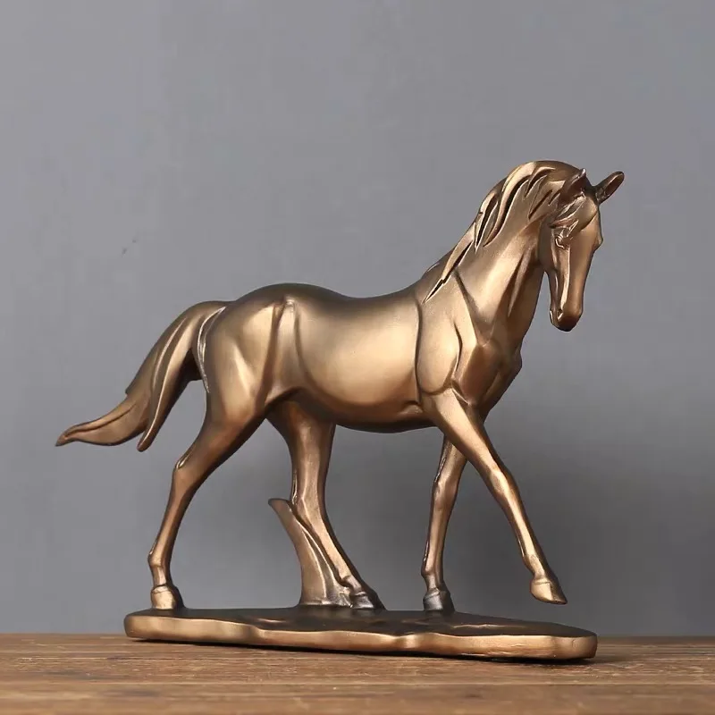 Golden resin thorough-bred horse home/office ornaments Creative new Chinese style animal horse  handcrafted artwork