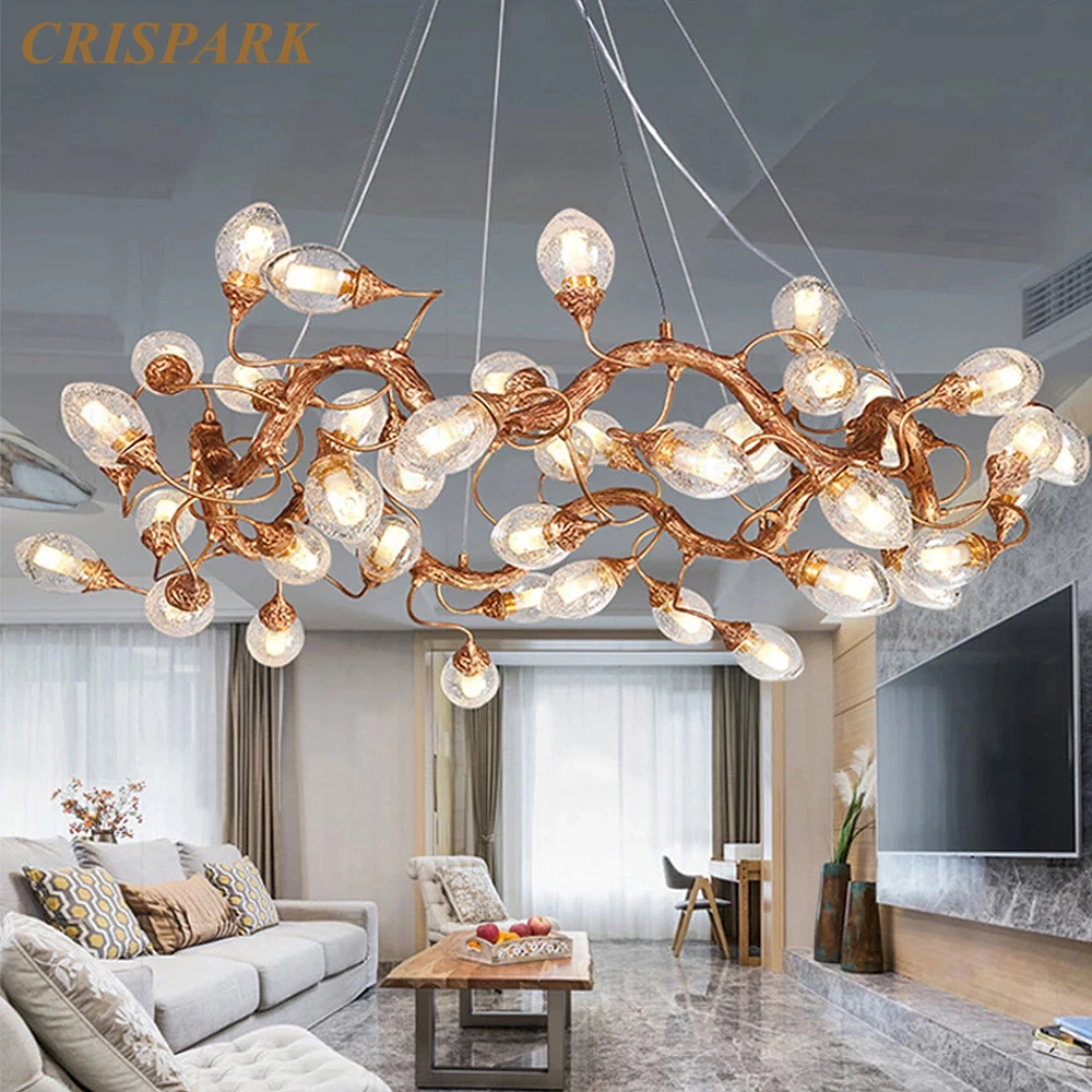 Modern Round Chandelier Lights LED Antique Brass Pendant Hanging Lamp Luxury Glass Lustre Luminaria Home Decorative Living Room