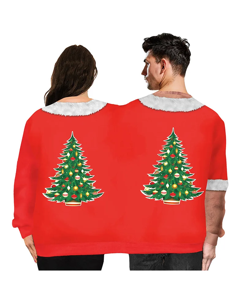 Christmas Sweater holiday spoof 3D digital printing couples two-piece double sweater loose lovers Funny Autumn Winter Clothing