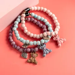 Gift Bear Elastic Hand-Wowen Ceramic Bracelets Bangles Metal Drip Glaze Pendant For women Girl Children Wholesale #XN041