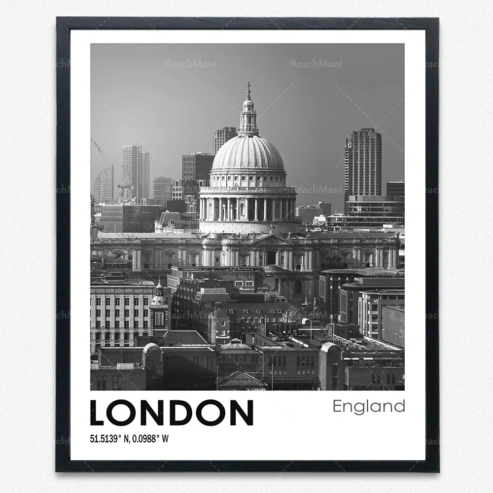 Canvas Nordic landscape painting London, Lyon, Marseille travel poster London city black and white art photo printing London tra