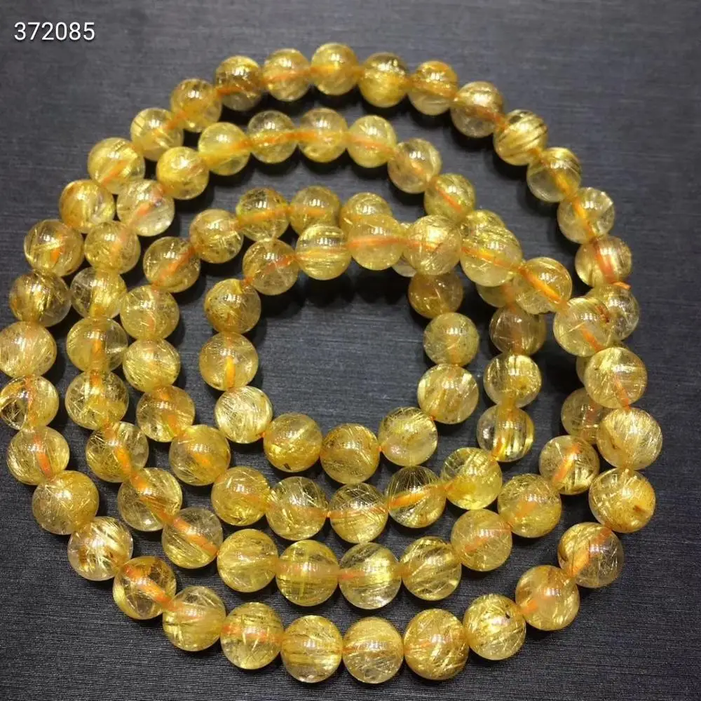 Natural Gold Rutilated Quartz Beads Titanium Bracelet 6mm 3 Laps Woman Clear Round Beads Jewelry Brazil AAAAAAA