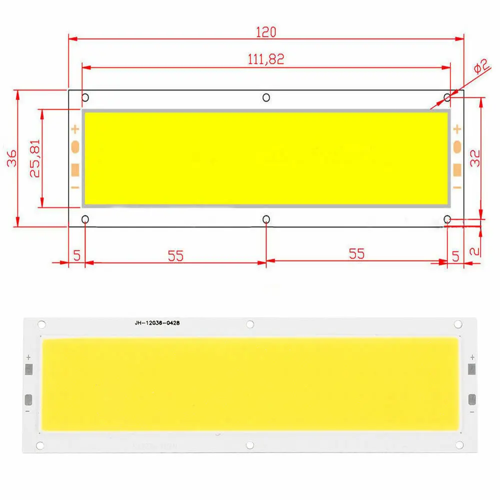 1000LM LED COB Light Strip Panel Lamp DC 12V 20W 120mm x 36mm Cool Warm White Blue Floodlight Source Bulbs For DIY Work Light