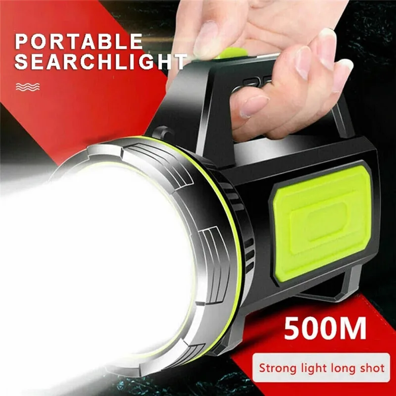 LED Strong Searchlight Flashlight Portable Hand Lamp Rechargeable 2 Lighting Modes Emergency Hiking Camping Energe Saving Torch