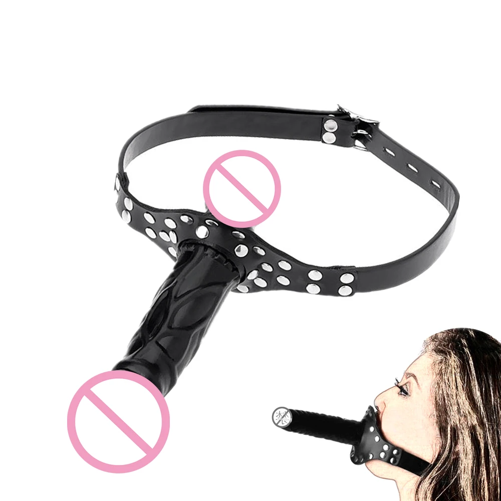 EXVOID Slave Restraint Realistic Penis Double-Ended Dildo Gag Mouth Plug BDSM Bondage Head Strapon Open Mouth Gag Adult Game