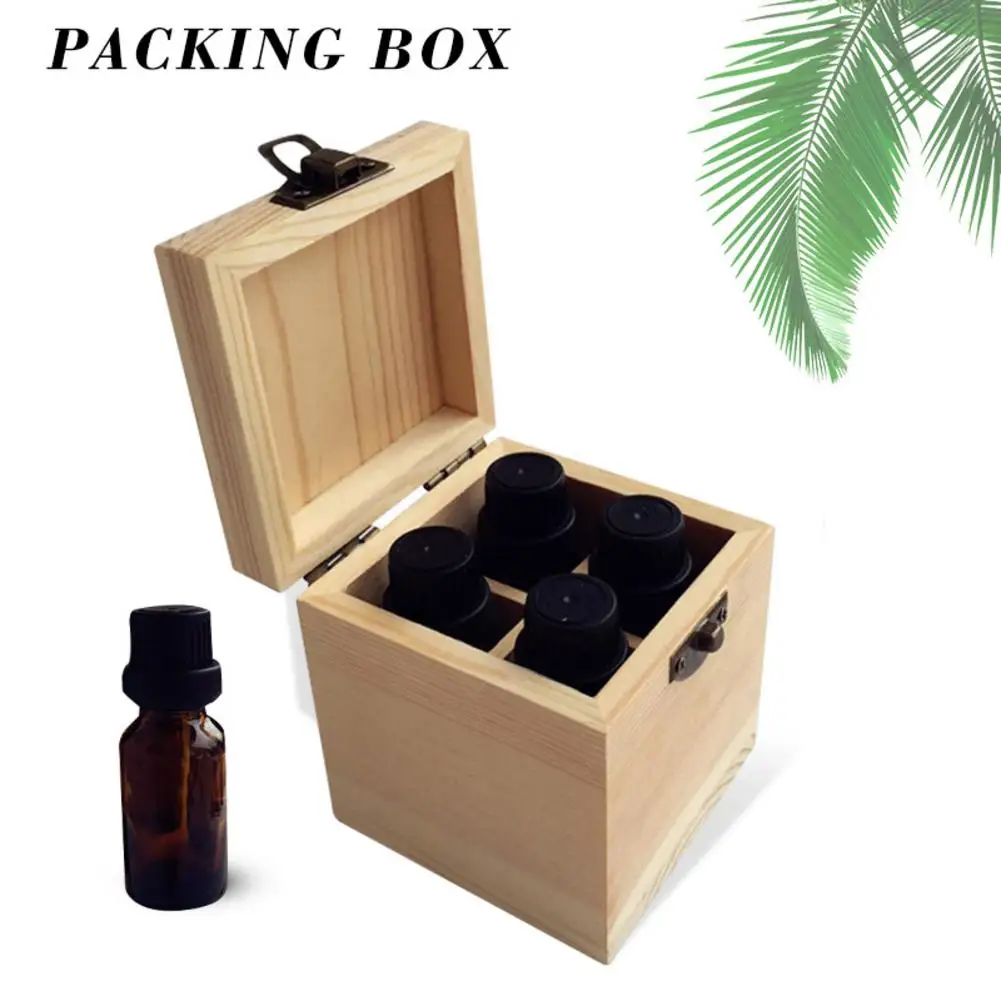 4 Grid Eco-Friendly Solid Wood Essential Oil Bottles Storage Box Oil Bottle Packing Box Protective Wooden Storage Case