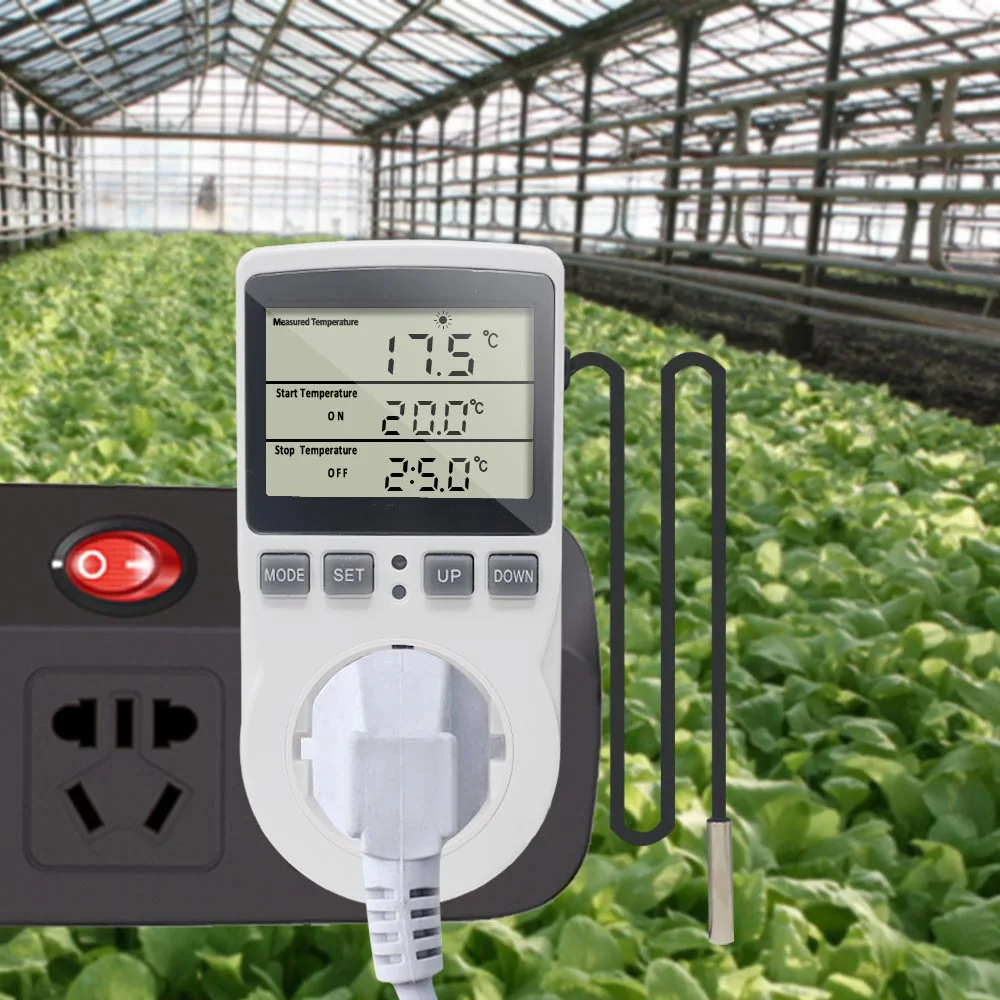 Thermostat Outlet Socket 230V Temperature Thermostat Controller with Plant Heating Mat Seedling Flower Hydroponic Heating Pad