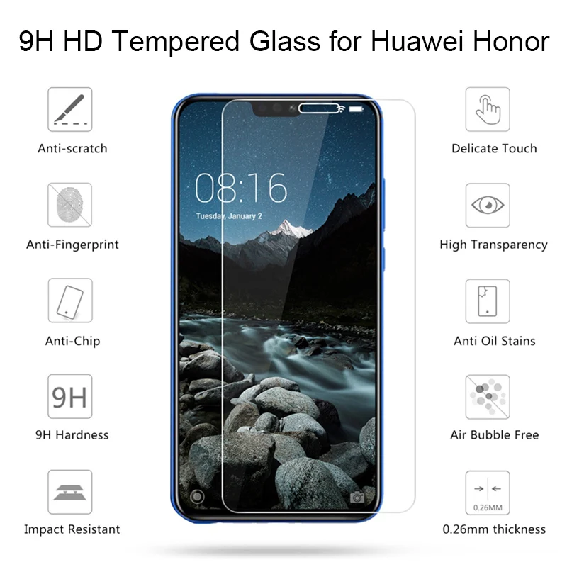 2pcs! Tempered Glass Toughed 9H HD Screen Protector for Honor 10 9 Lite Note 10 8 Protective Glass on Huawei Honor Play View 10