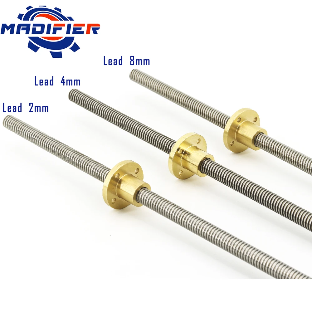 304 stainless steel T10 screw length 200mm lead 2mm 3mm 4mm 8mm 10mm 12mm 20mmtrapezoidal spindle screw 1pcs With copper nut