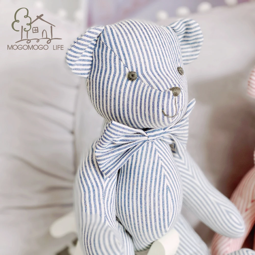 Luxury HandMade CottonTeddy Bear Cloth Doll Newborn Gift Lovely Blue Striped Joint Bear Stuffed Animal Toys