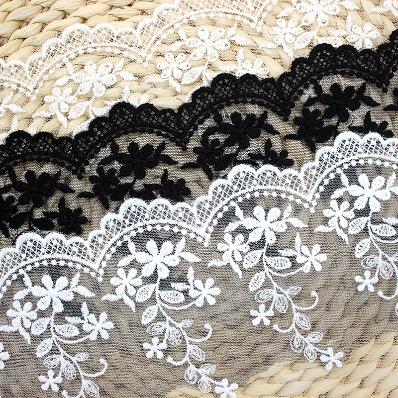 5yrd/lot Width 15cm Stylish Cotton Embroidered Mesh Lace Trim Garment Lace for Sewing Off White Beige Black Red Green