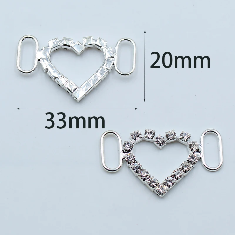 Shiny rhinestone buckle 10pcs 20*33mm gift decoration underwear peach heart connection buckle wedding DIY jewelry accessories