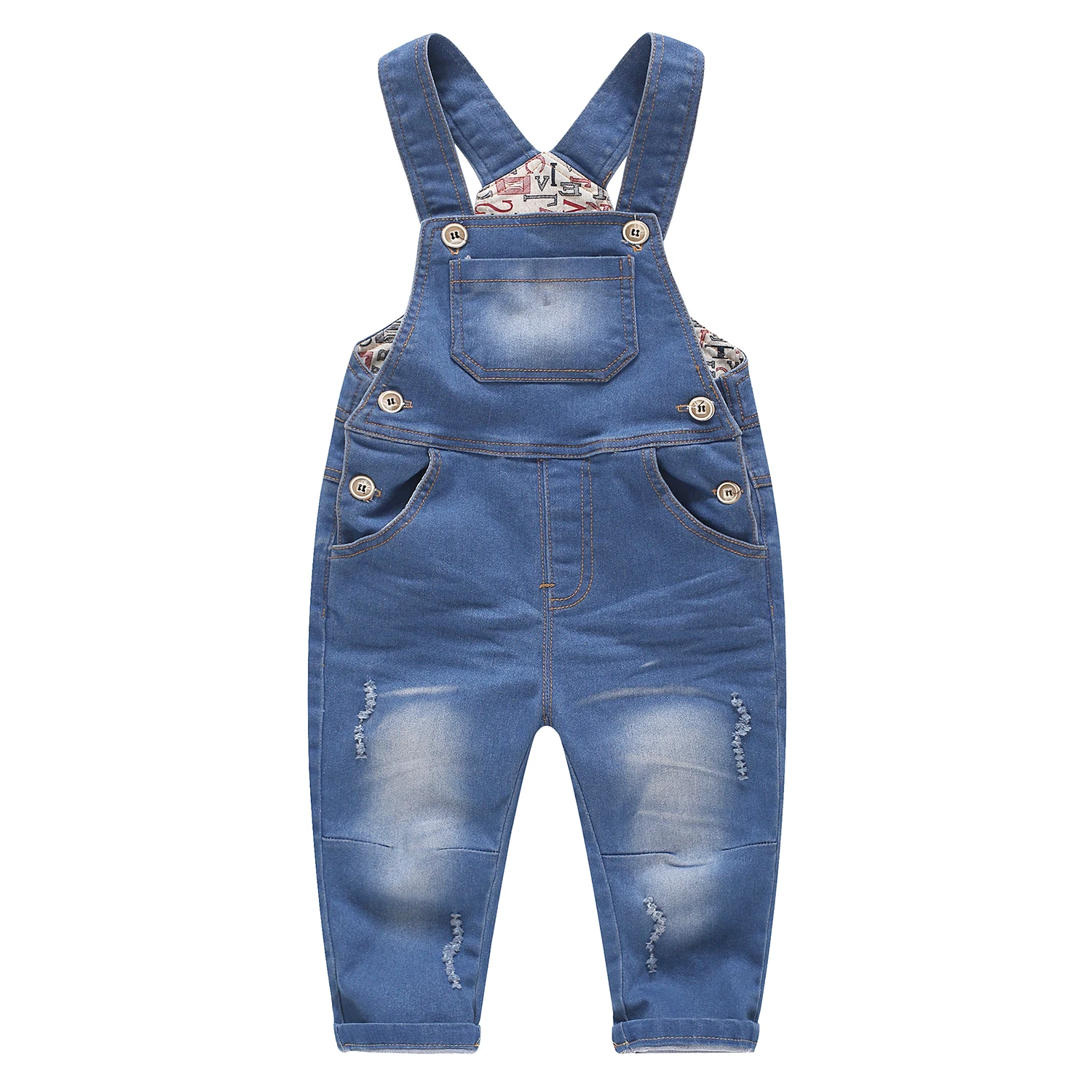 

KIDSCOOL SPACE Baby Children Boys Girls Casual Jean Overalls Toddler Slim Letter Lining Denim Bodysuit Jumpsuit Clothing