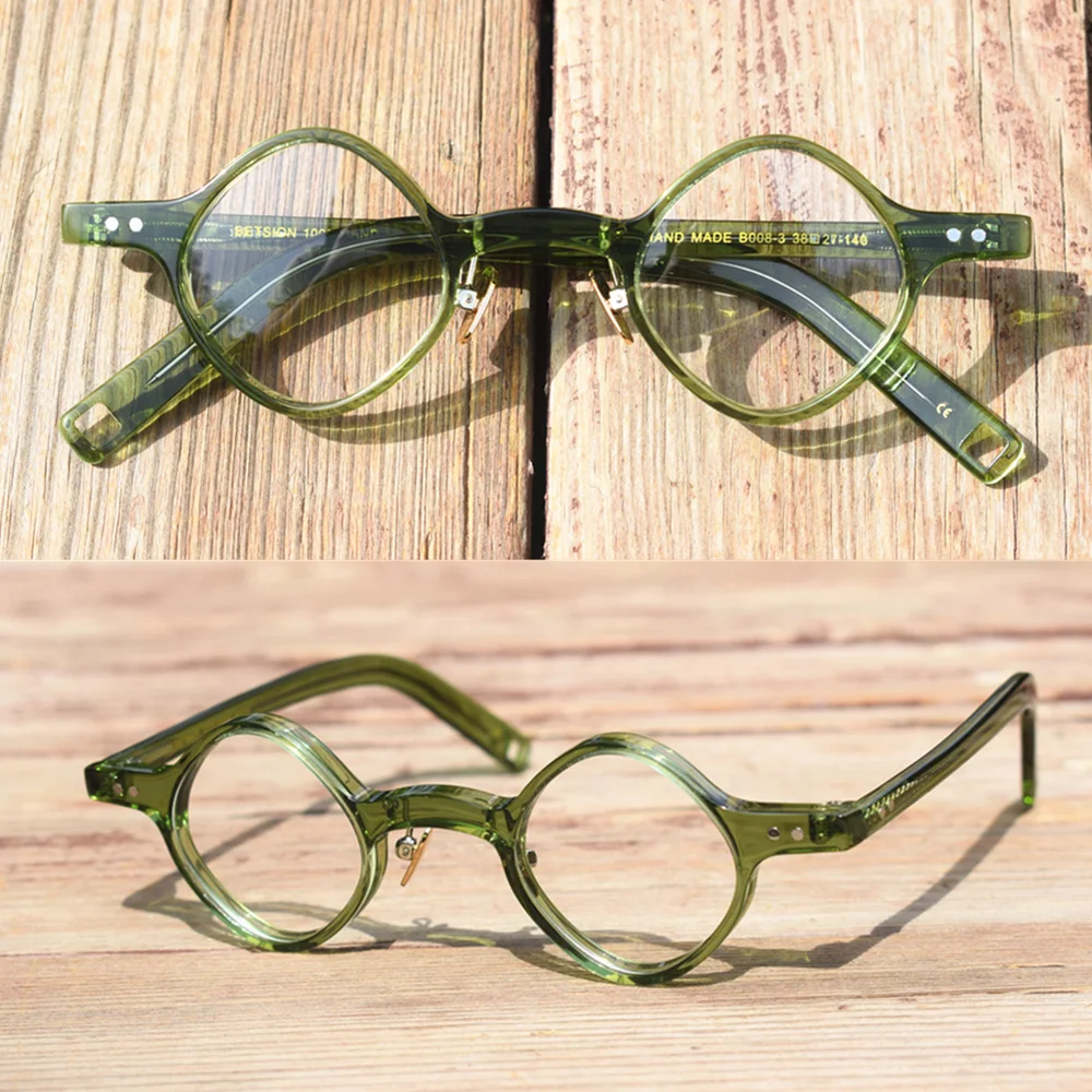 BETSION  High Quality Vintage Acetate Creative Glasses for Men Women Optical Prescription Eyeglasses Small Irregular Frame