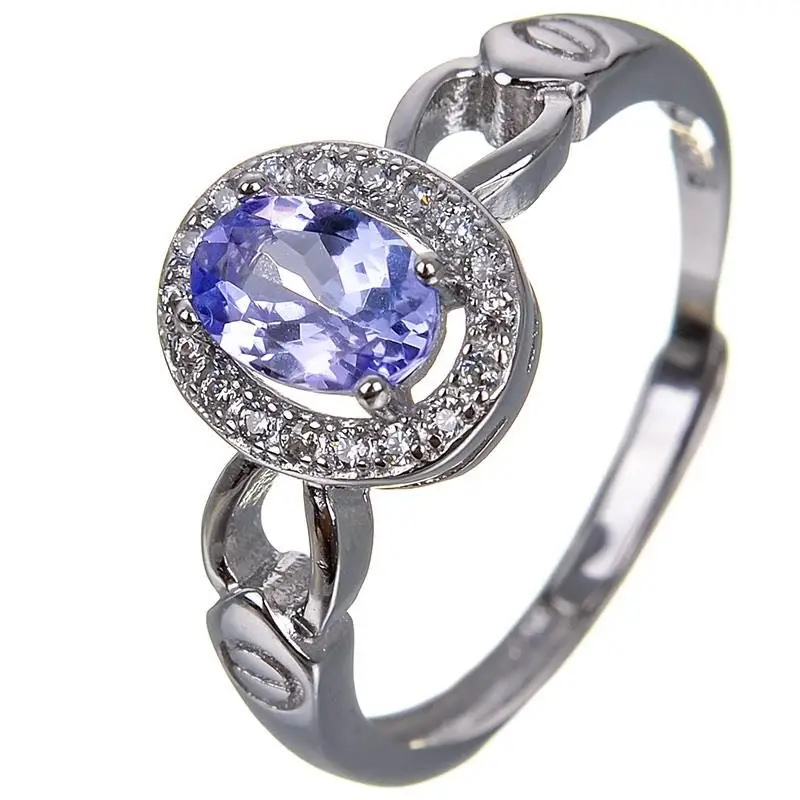 

Hotsale silver tanzanite ring 4 mm * 6 mm real tanzanite ring for engagement solid 925 silver tanzanite ring romantic gift