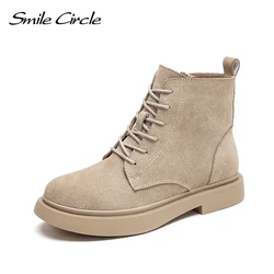 Smile Circle Autumn Ankle Boots Suede Leather women Flat platformShort Boots Ladies shoes winter boots