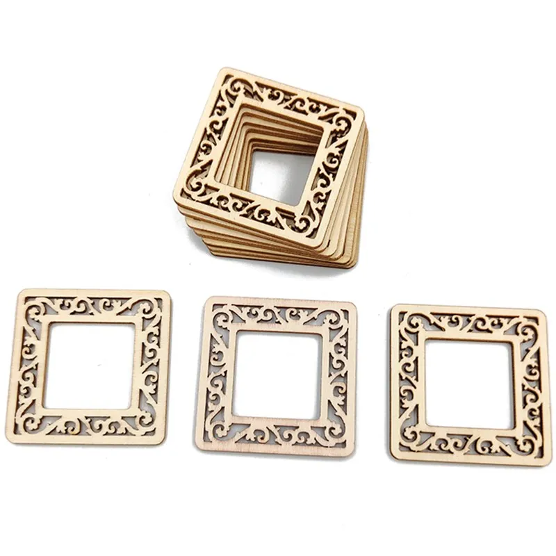 10pcs Wood Squares Pieces Unfinished Round Corner Square Wooden Cutouts for DIY Arts Craft Project Laser Engraving Carving