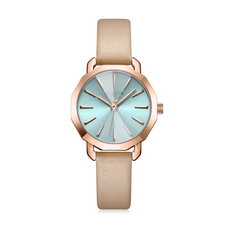 Lady Women's Watch Japan Quartz Elegant Cutting Fashion Simple Hours Bracelet Real Leather Clock Girl's Birthday Gift Julius Box