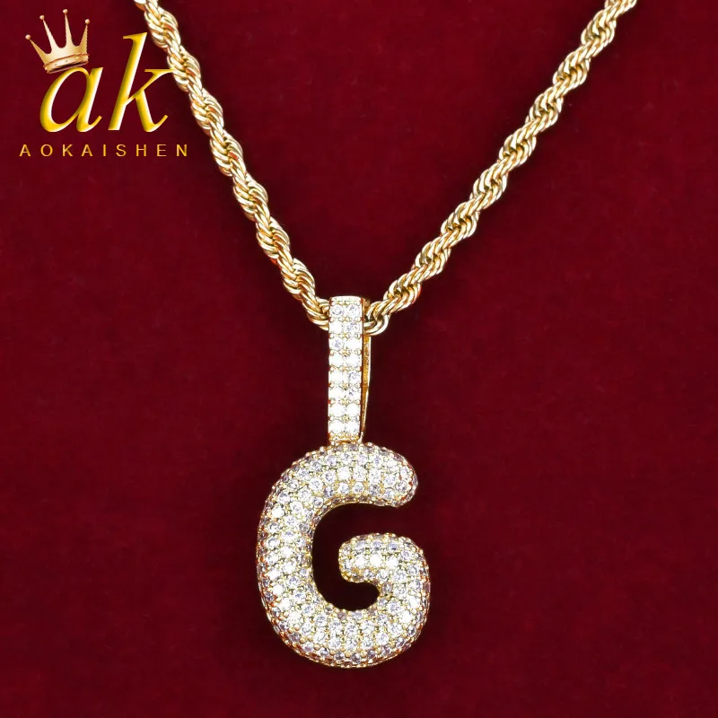 Initial Bubble Letters Pendant Necklace Gold Color Bling Hip Hop Rock Street Jewelry