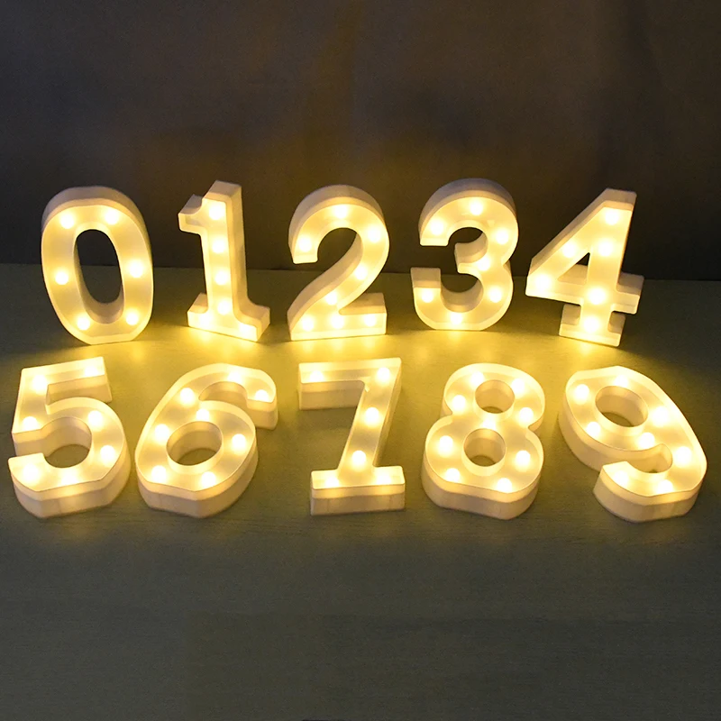 DIY LED Letter Numbers Night Light 3D Wall Hanging Decoration Wedding Birthday Party Alphabet Digit Symbol Sign without Battery