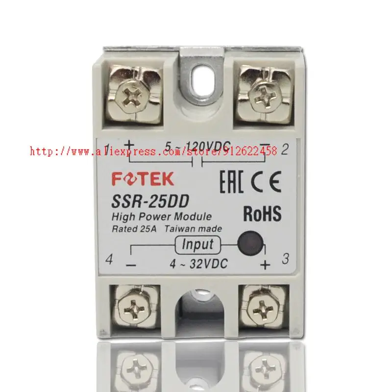 10 pcs SSR-25DD FOTEK Single-Phase Solid State Relay 25A/110V DC control DC SSR25DD