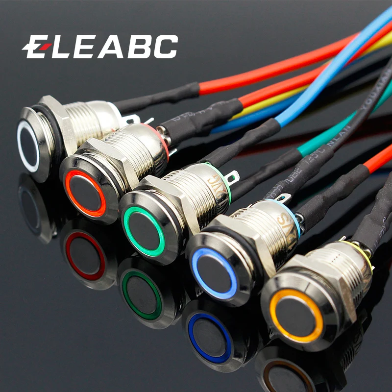 1PC 12MM with LED 3V 5V 12V 24V 220V Metal Button Switch Momentary push button auto reset waterproof illuminated