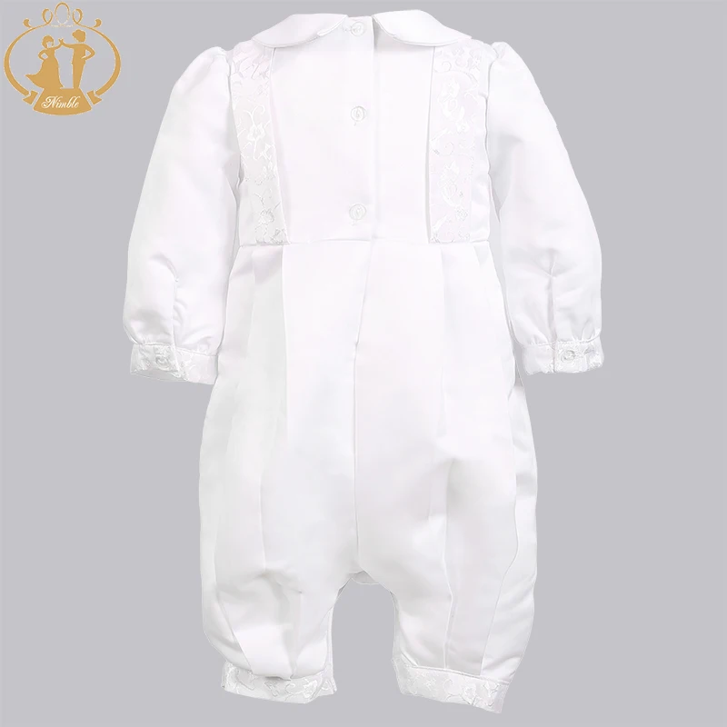 Newborn Baby Boy Baptism Outfits Clothes Cotton Broadcloth Single Breasted Solid Full Sleeve Set Bow Lace Christening Gown