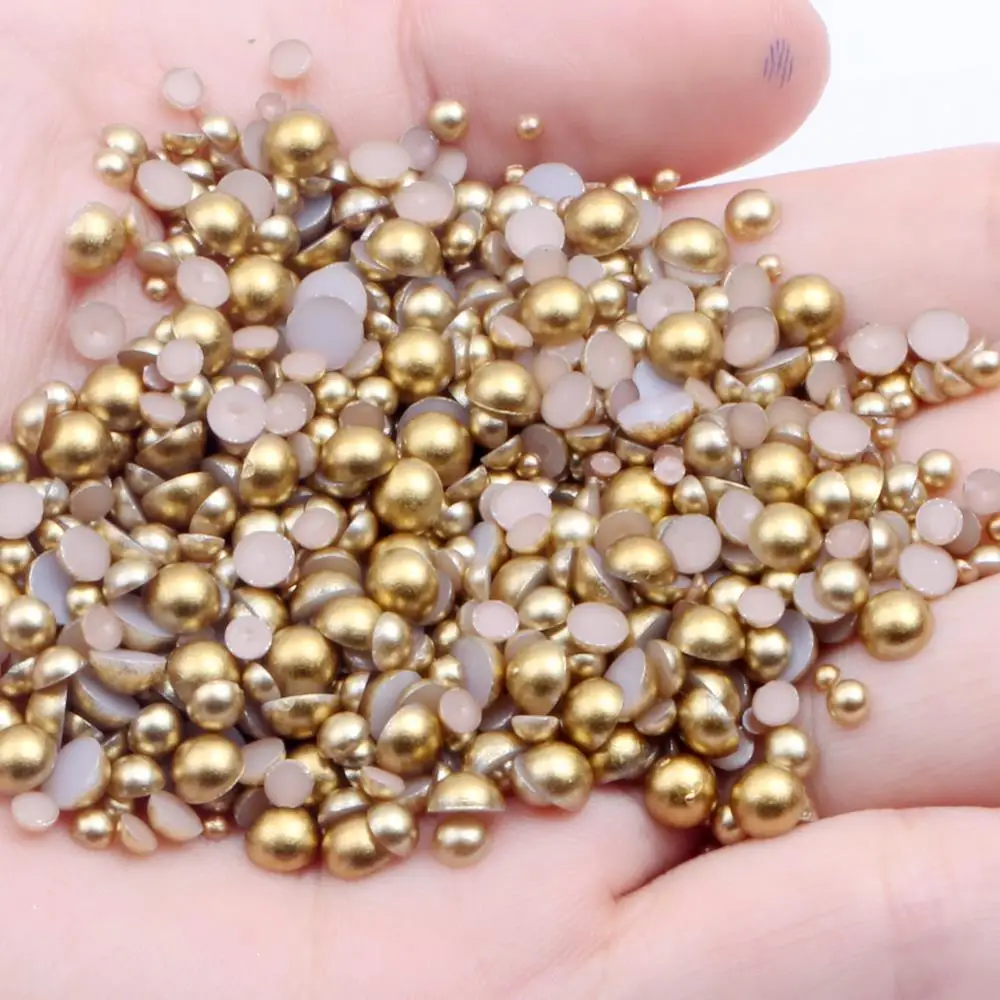 Matte Gold Half Round Pearls 2mm-12mm Round Flatback Glue On Resin Beads DIY Jewelry Making Nails Art Decorations